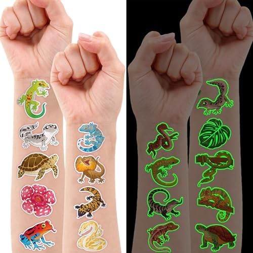 Glow in the Dark Reptile Temporary Tattoos - 96 Pcs Pre-Cut Kids & Adults