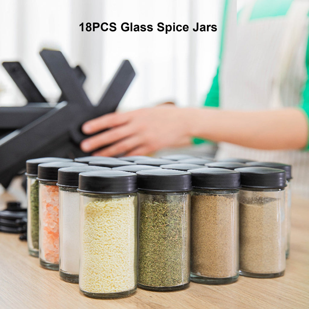 18 Jar Rotating Spice Rack Organizer with Labels and Funnel - Kitchen Counter Storage