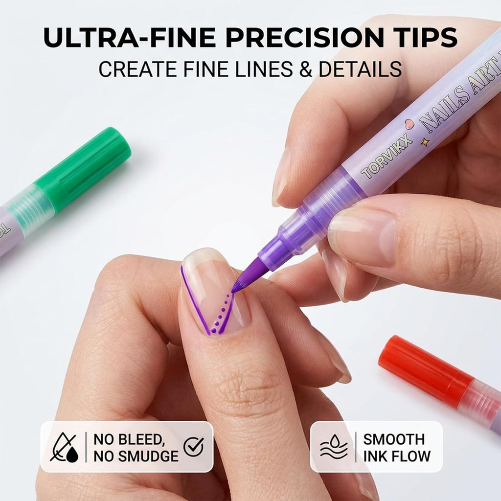 Vibrant Nail Art Pens Set for Kids & Adults - 5 Bright Colors for DIY Manicures