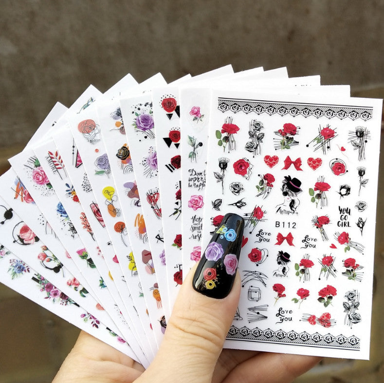 3D Nail Art Sticker Rose Flower Heart Floral Decals - Peel & Stick, Multiple Patterns