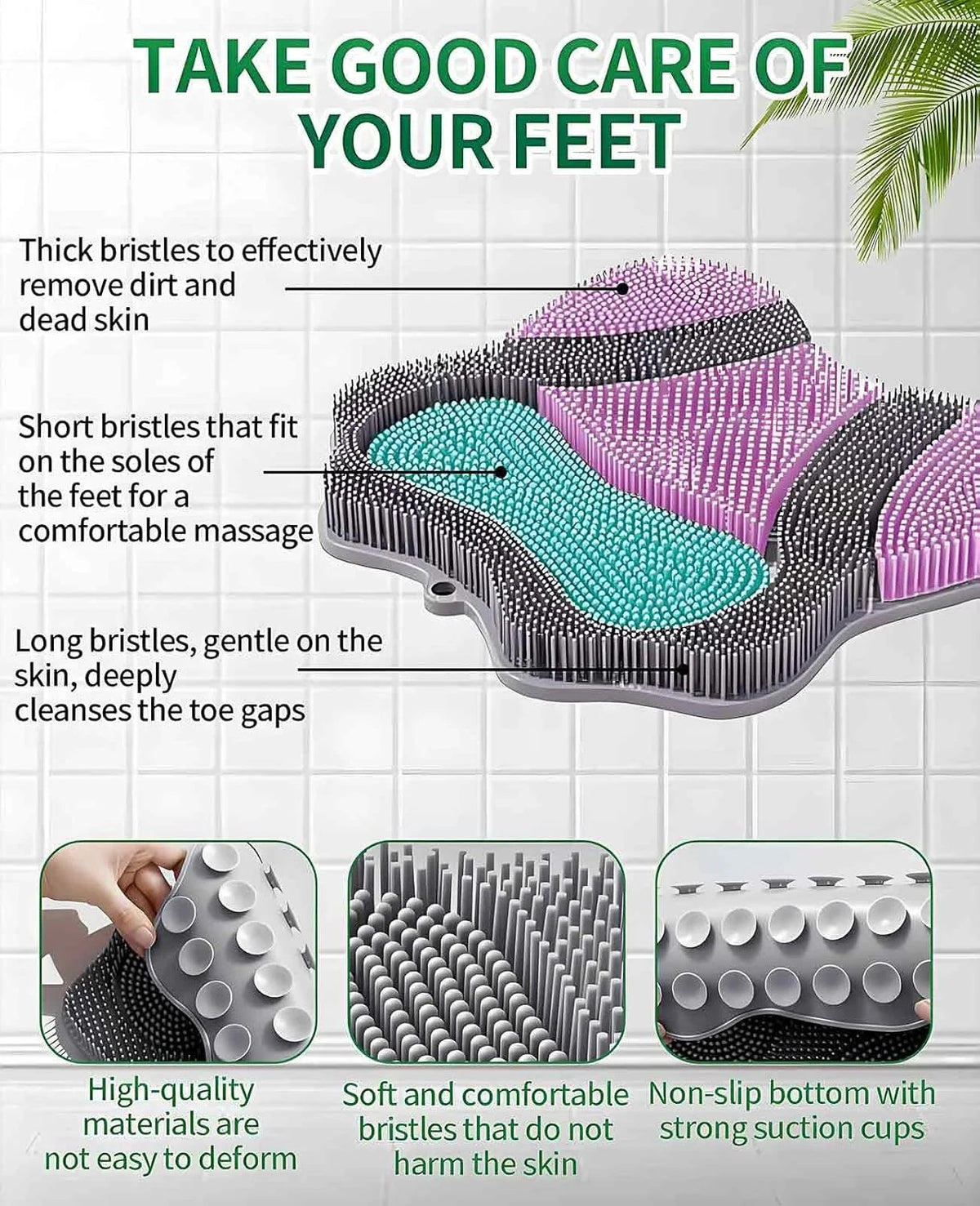 Silicone Shower Foot Scrubber with Non-Slip Suction Cup Mat for Foot Cleaning and Massage