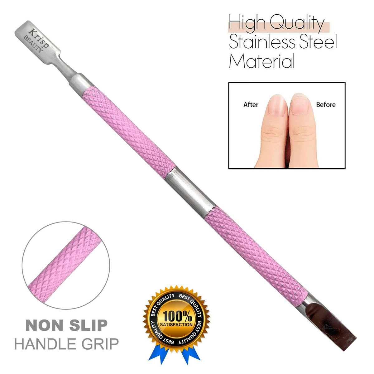 Stainless Steel Dual-Sided Cuticle Pusher Nail Tool for Manicure & Pedicure