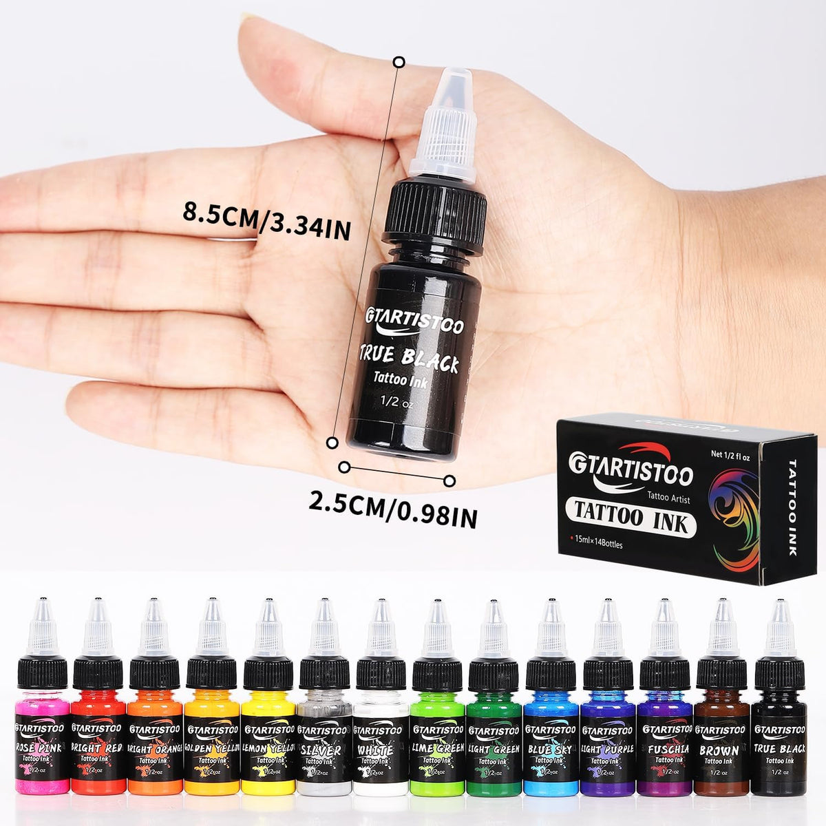 Tattoo Ink Set 14 Colors 15ml Vegan Pigment Professional Supplies