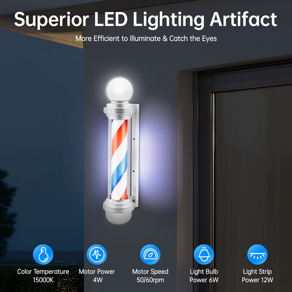 Rotating LED Sign Lamp for Barber Shop Pole Red Blue White Light
