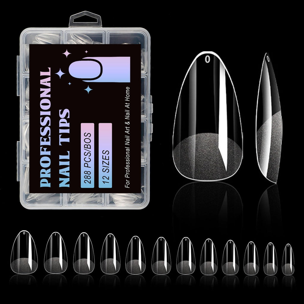Short Almond Nail Tips 288PC Gel Acrylic False Nails with 12 Sizes