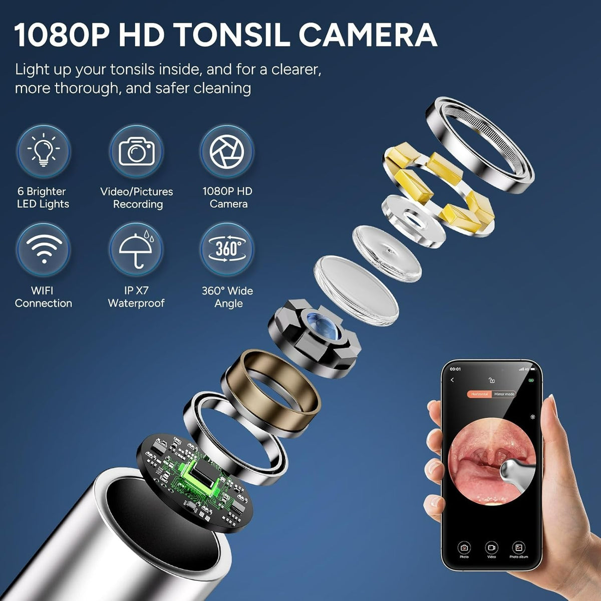 Visual Tonsil Stone Remover Kit with Camera and LED Light