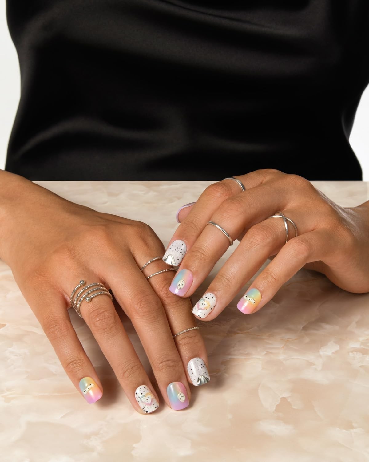 Press-On Nails Sweet Life Rainbow Hearts No Glue Manicure Kit