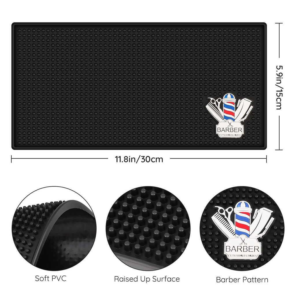 Barber Station Mat Non-Slip PVC Protector for Countertop and Workstation, Black, 11.8 x 5.9 Inches
