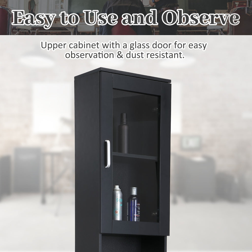 Salon Station Storage Cabinet with Glass Doors and Shelves for Beauty & Barber Shops