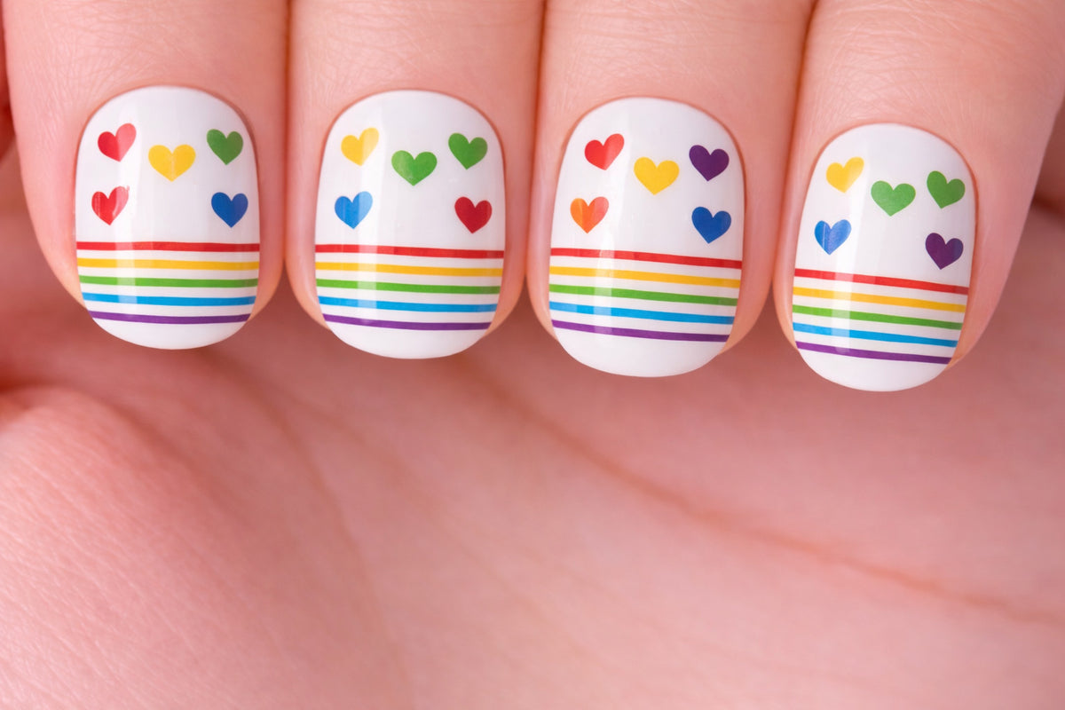 Rainbow Heart Nail Decals Set - 120 Multicolor Stickers for Nail Art