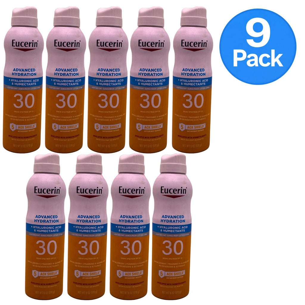Eucerin Hydrating Sunscreen Spray SPF 30 Bulk 9 Pack - Hyaluronic Acid, Water-Resistant