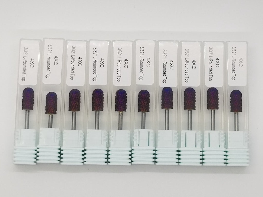 Set of 10 Purple Rounded Top Carbide Nail Drill Bits 4XC - Professional Manicure Tool
