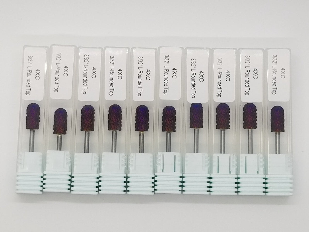 Set of 10 Purple Rounded Top Carbide Nail Drill Bits 4XC - Professional Manicure Tool