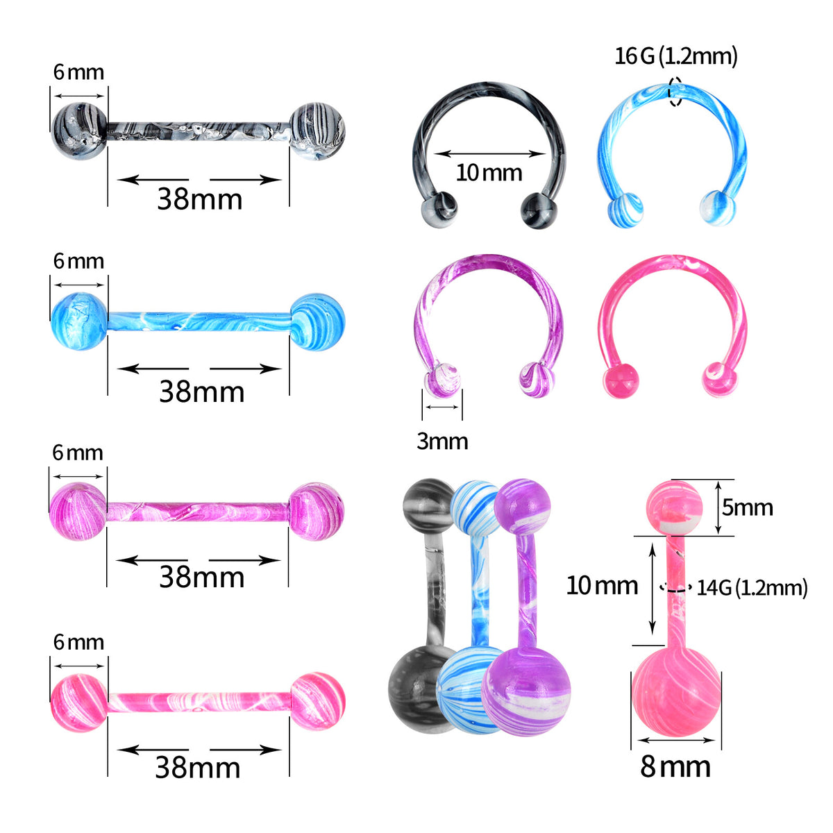 Body Piercing Gun Kit 131Pcs Stainless Steel Ear Nose Belly Button Ring Set 14G 16G