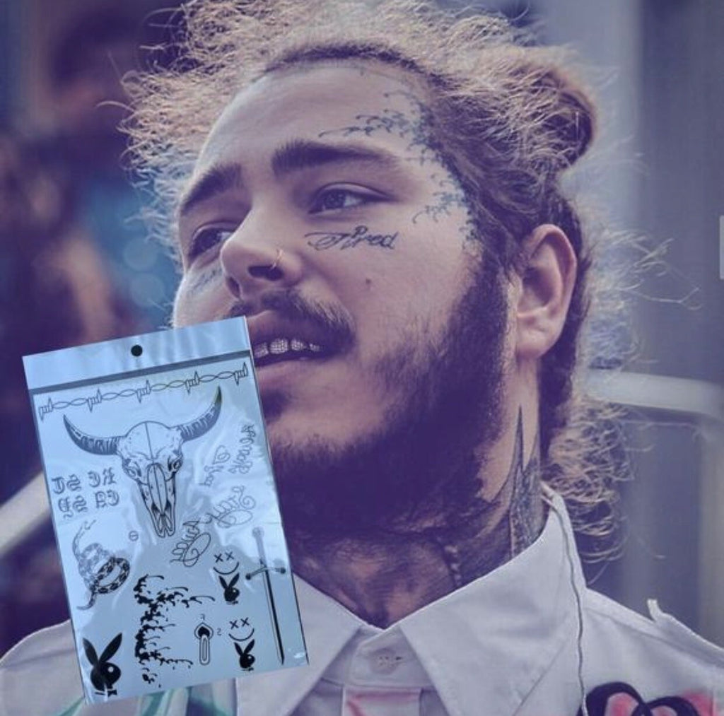 Post Malone Temporary Face Tattoos Set – Halloween Costume Body Art