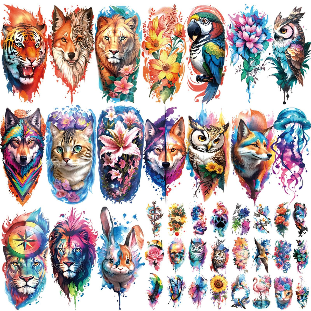 Impermeable Temporary Tattoos Set - Realistic Small & Large Sheets