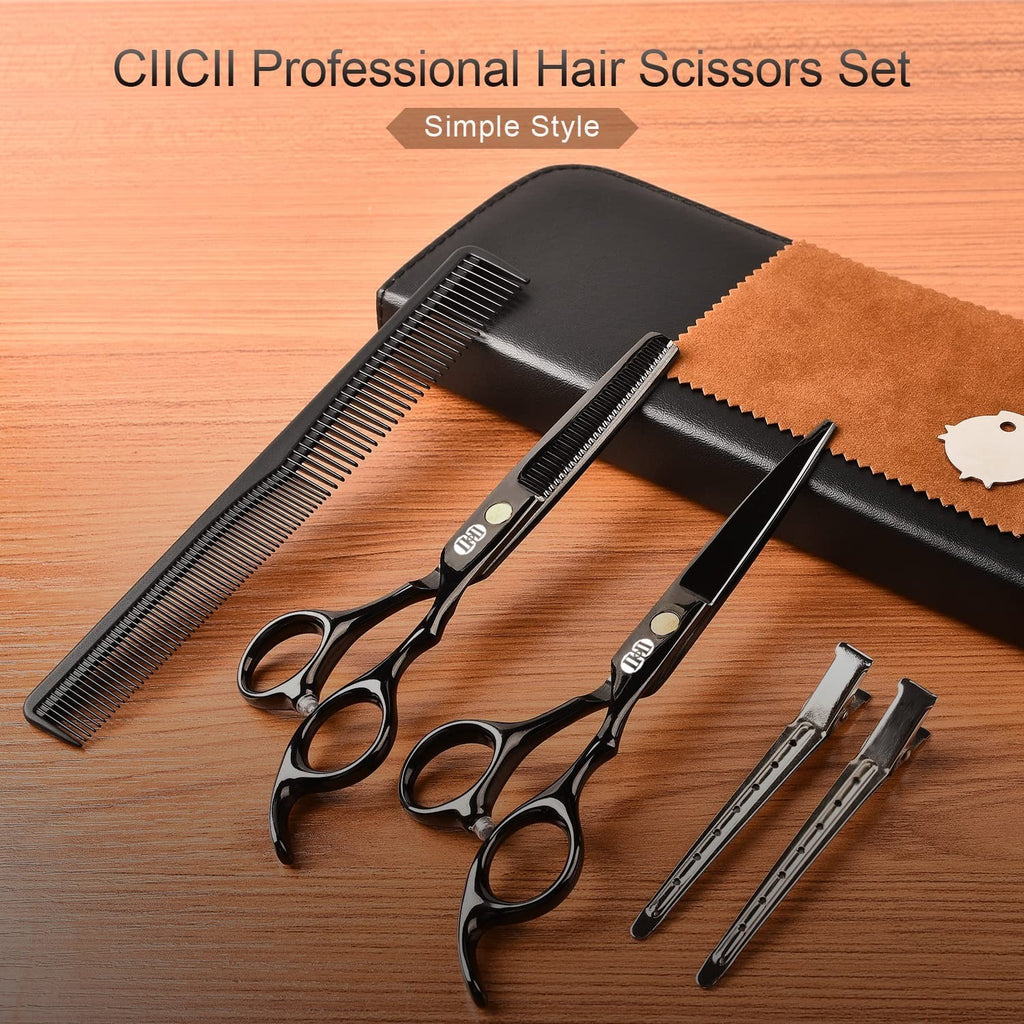 Professional Hair Cutting Scissors Kit 6.7 Inch Barber Shears Set Black