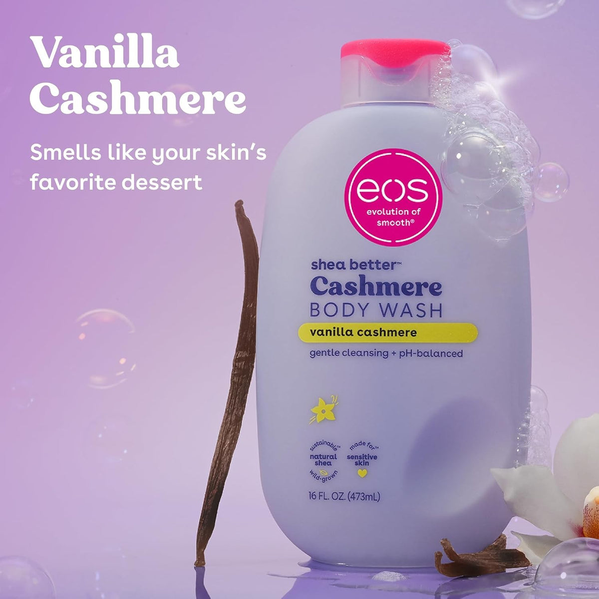 Vanilla Cashmere Body Wash - Hydrating Shea Butter Gel for Sensitive Skin 16 Fl Oz