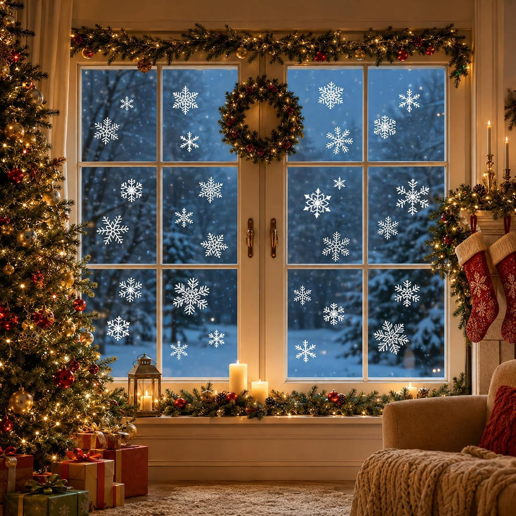 Christmas Snowflake Window Clings - 9 Sheets Holiday Decorations