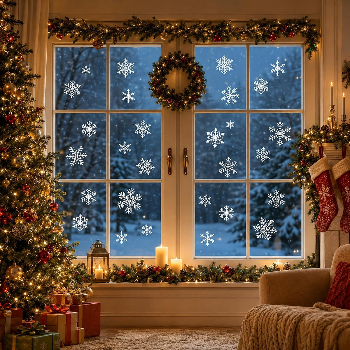 Christmas Snowflake Window Clings - 9 Sheets Holiday Decorations