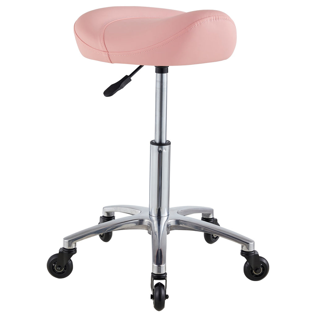 Pink Saddle Salon Stool with Hydraulic Height Adjustment and 360° Swivel