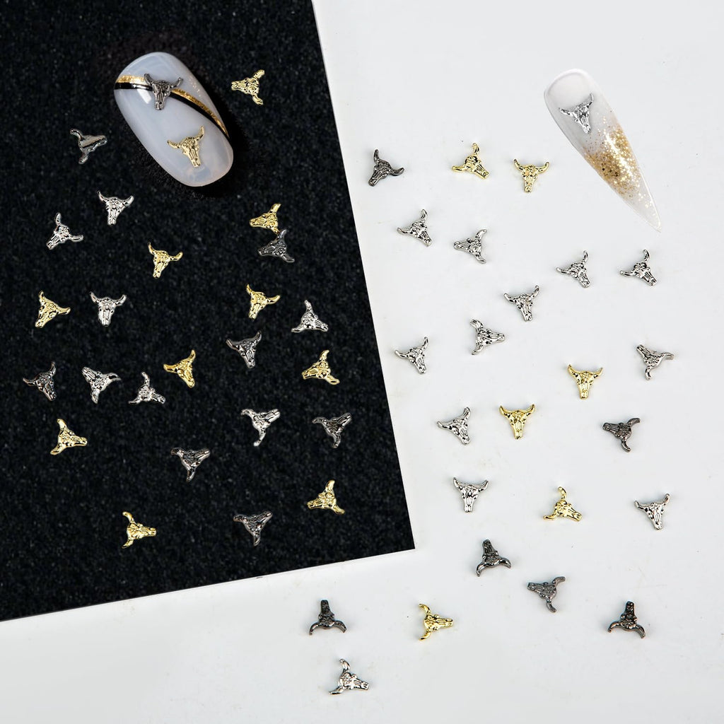 50pcs Cowboy Bull Head Nail Charms Halloween Retro Nail Art Decorations