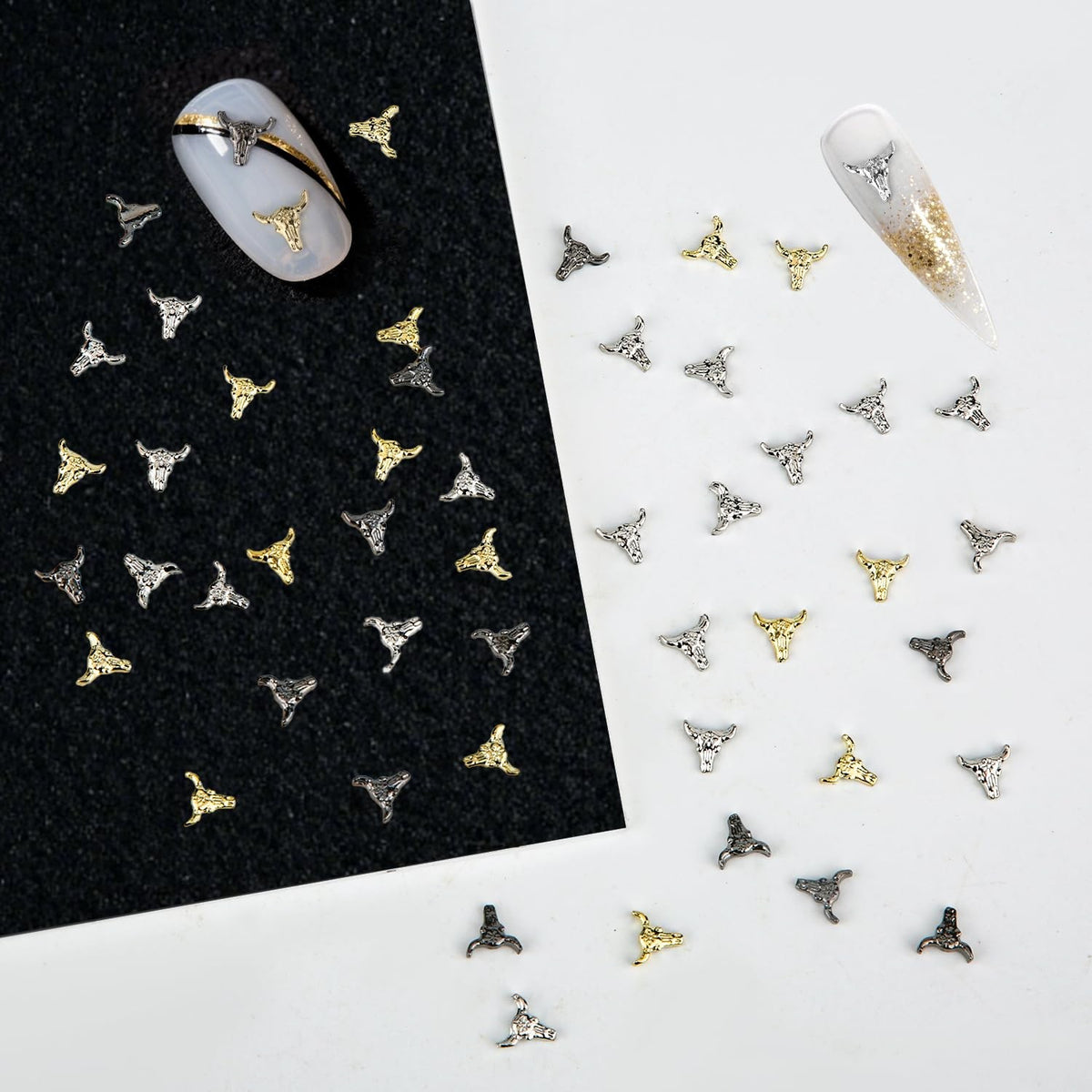 50pcs Cowboy Bull Head Nail Charms Halloween Retro Nail Art Decorations