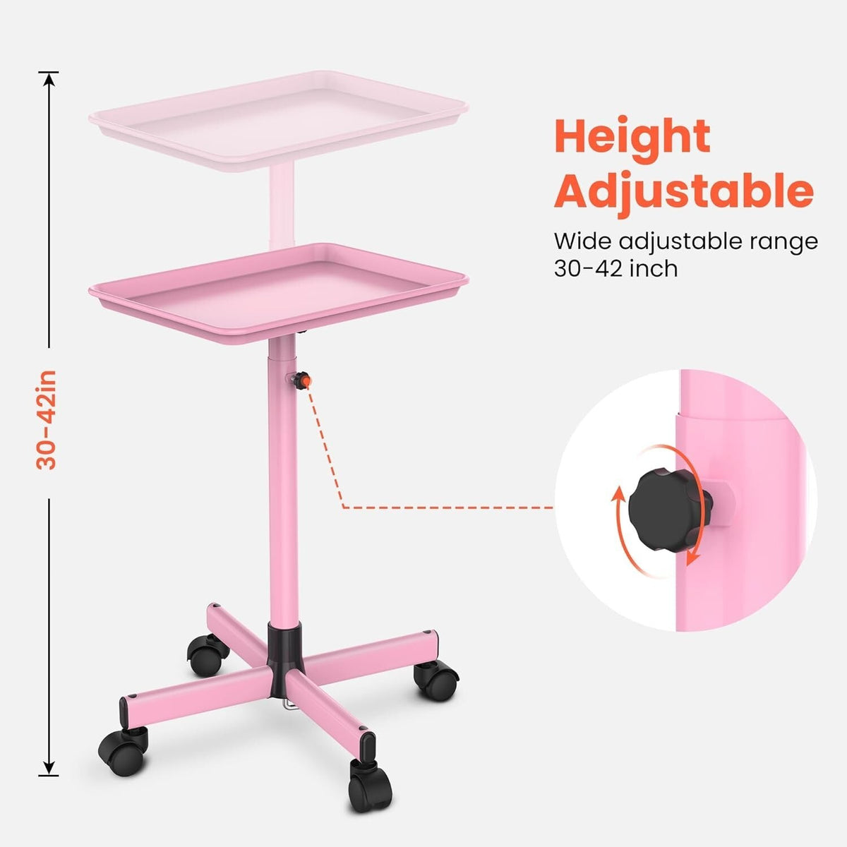 Pink Salon Service Tray on Wheels for Hair Coloring & Tools
