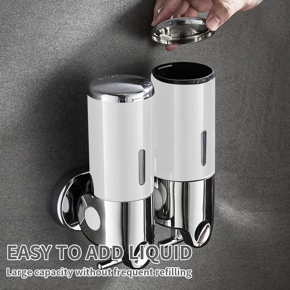 Wall Mount Shampoo Soap Dispenser with 2 Heads for Bathroom & Hotel