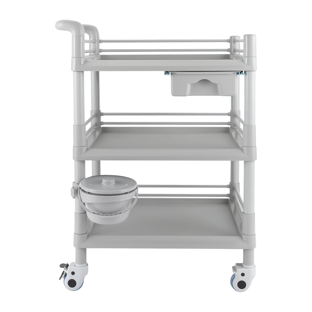 Grey 3-Tier Salon Cart with Wheels - ABS Rolling Tool Organizer
