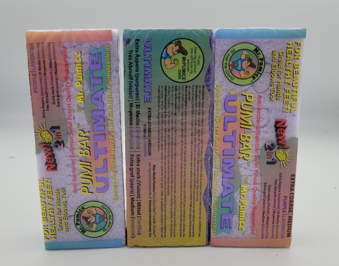 3pcs Pumice Pumi Bar ULTIMATE Purple 2-in-1 Extra Coarse & Medium for Hands & Feet