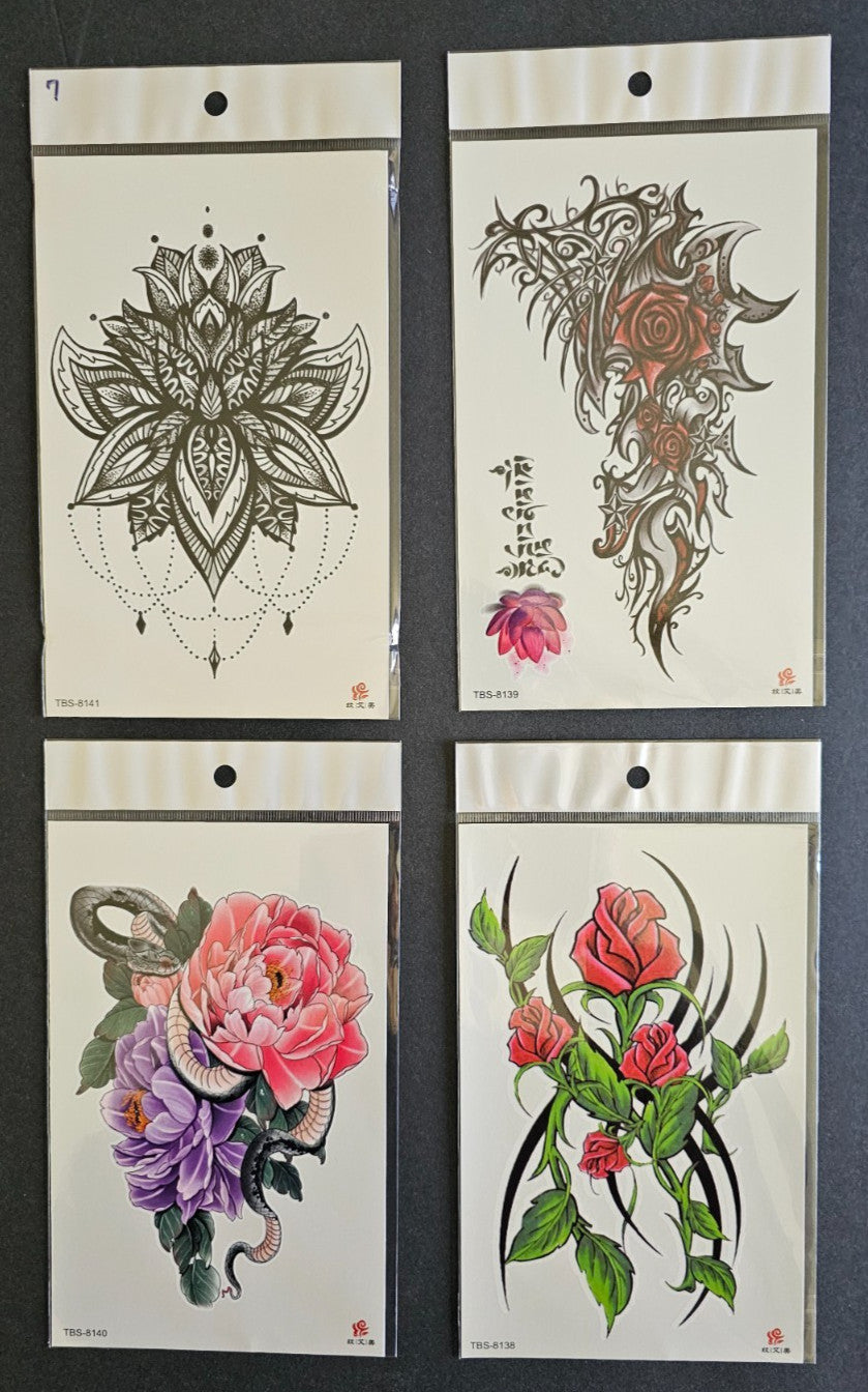 4 Sheets Premium Quality Temporary Middle Arm Tattoos for Men & Women
