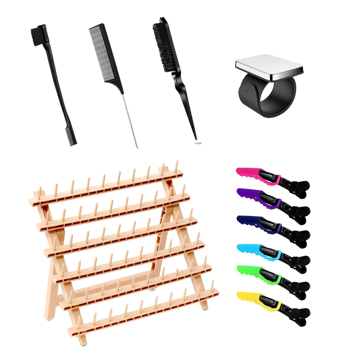 Hair Braiding Rack Set with Comb Clips and Wristband - 60 Pegs