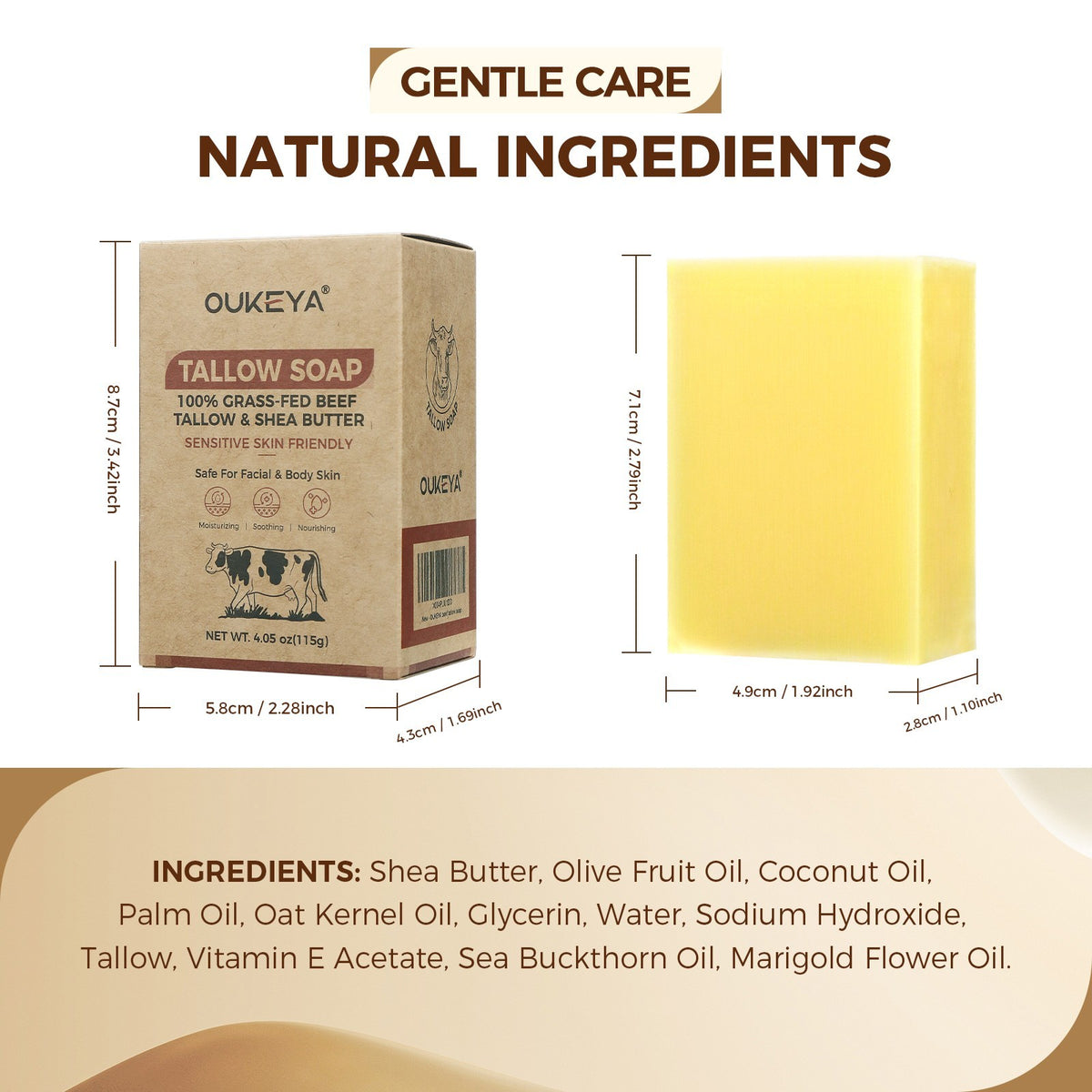 Grass Fed Beef Tallow Soap Bar for Face Body Hands - Gentle Cleansing