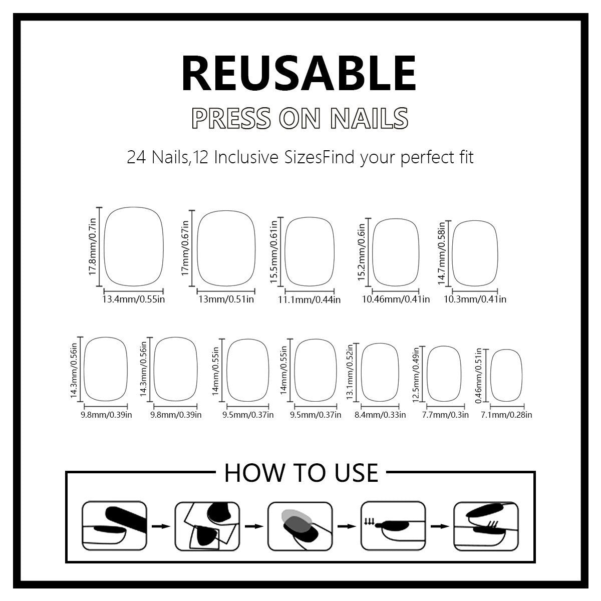 48-Piece Long Curved Press-On Nails with White Tips for Daily Wear