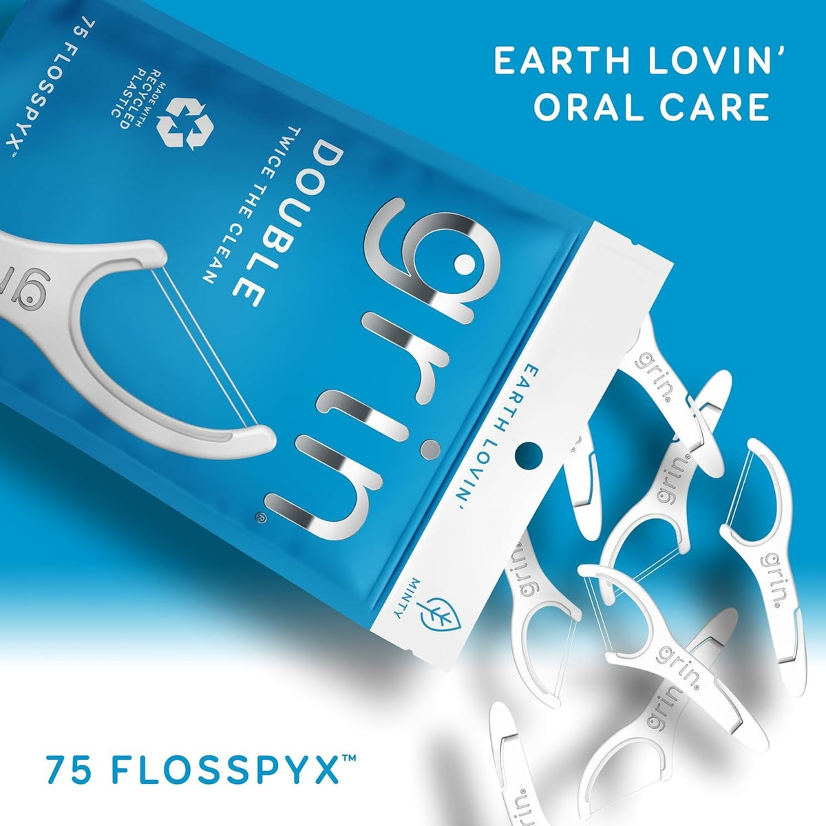 Double Floss Picks Mint Flavor 75 Count Eco-Friendly Recycled Plastic Dental Flossers