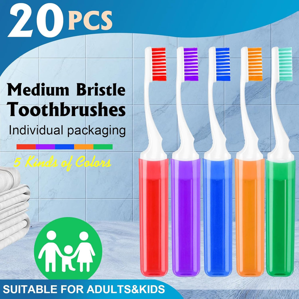 Travel Folding Toothbrush Set - 20 Medium Bristle Portable Hygiene Kits