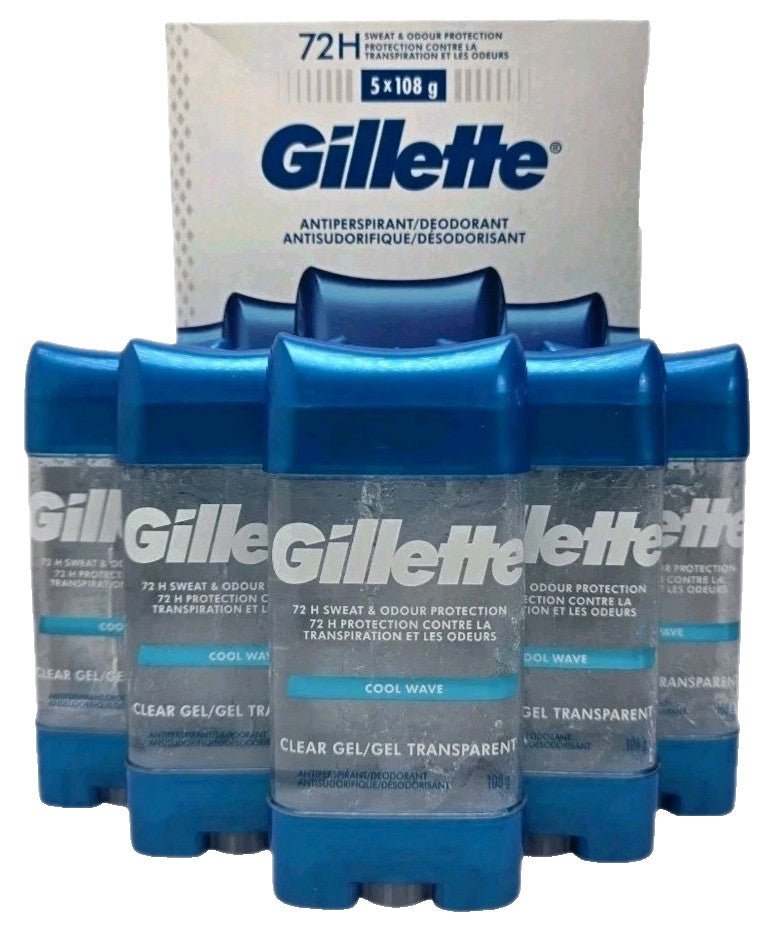 Gillette Cool Wave Men's Antiperspirant Deodorant Gel 5 Pack - Long Lasting Freshness
