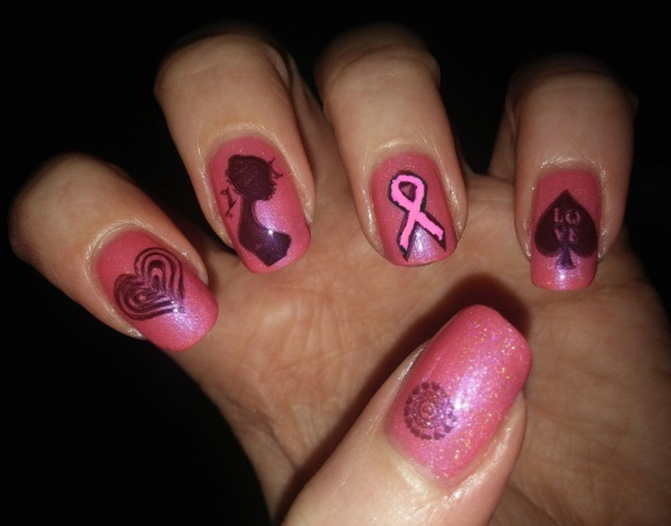Nail Art Stamping Plate Breast Cancer Support Ribbon Design for Manicure