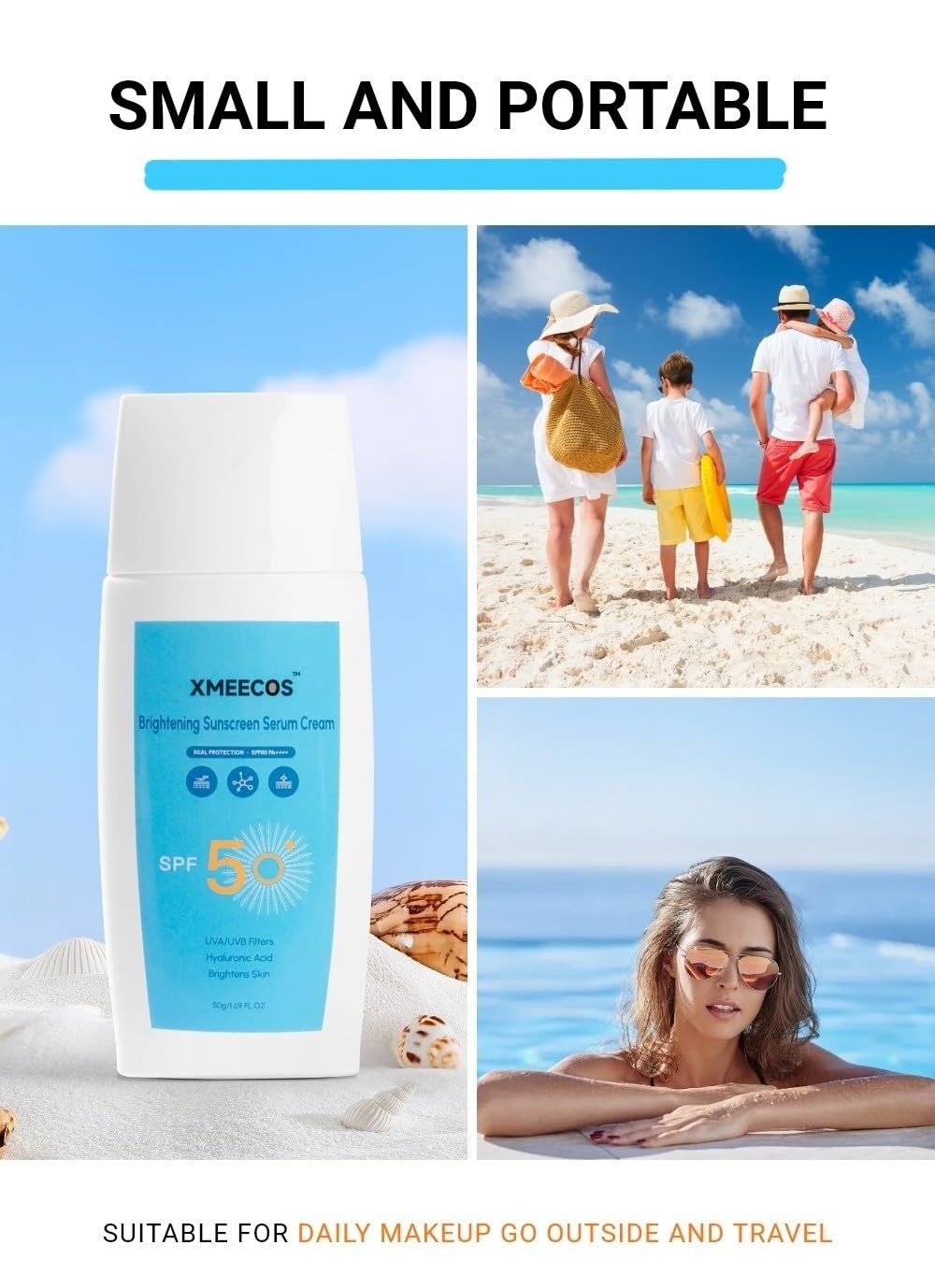 Broad Spectrum SPF 50 Sunscreen with Hydrating Ceramides & Collagen - Water-Resistant, Non-Greasy, Travel Size