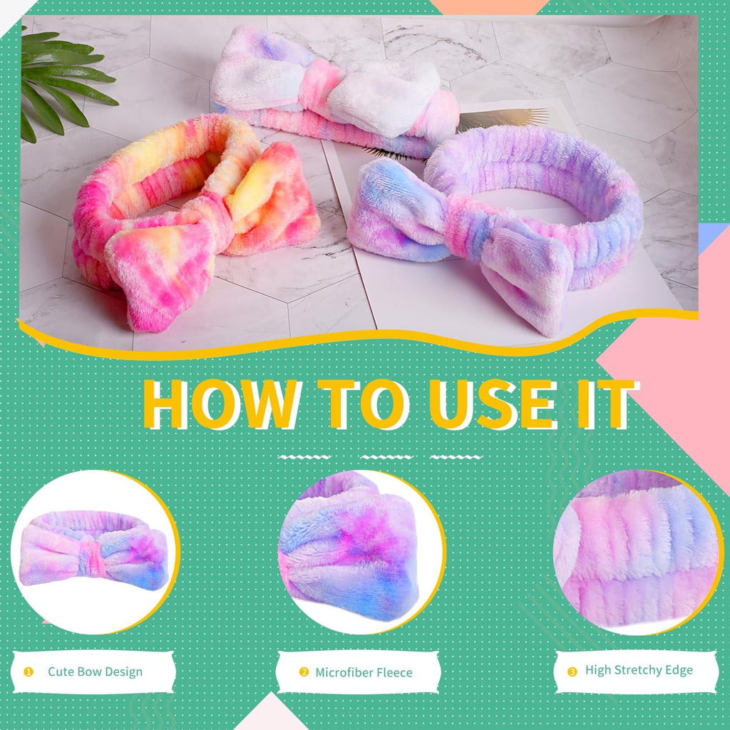 Spa Headband with Bow Tie Dye Plush Absorbent for Face Washing & Makeup