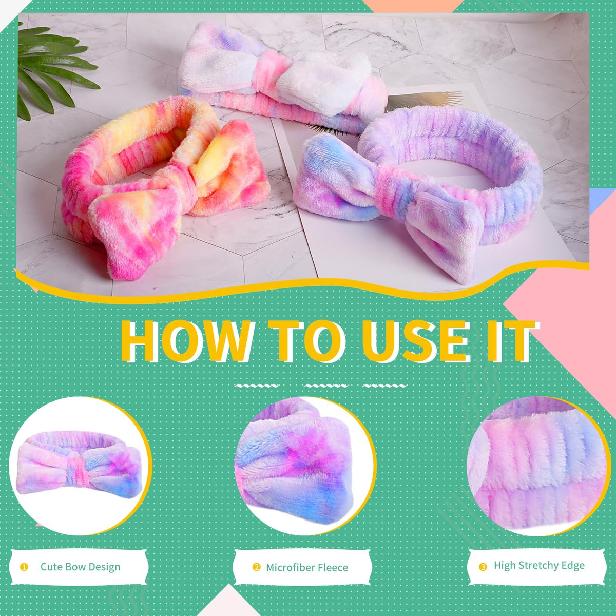 Spa Headband with Bow Tie Dye Plush Absorbent for Face Washing & Makeup