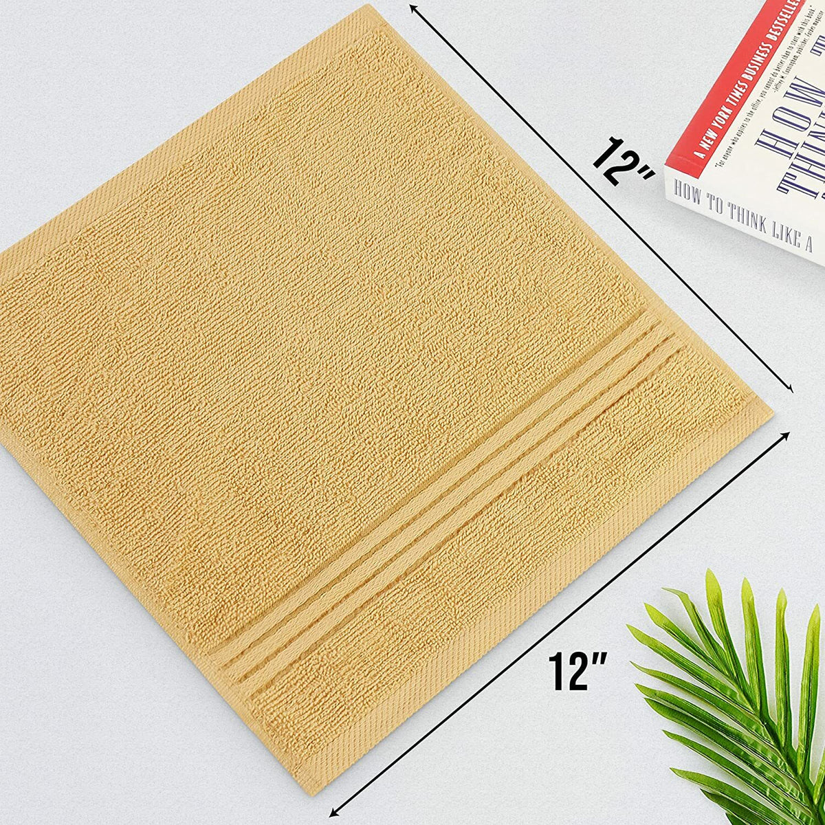 Premium Cotton Washcloth Towels Set - Absorbent 12x12 Inches, Pack of 12