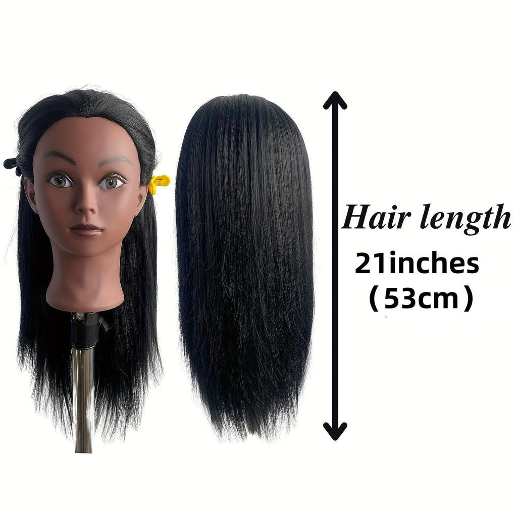 Black Mannequin Head for Hair Braiding Cosmetology Practice - 21 Inch Layered Synthetic Hair