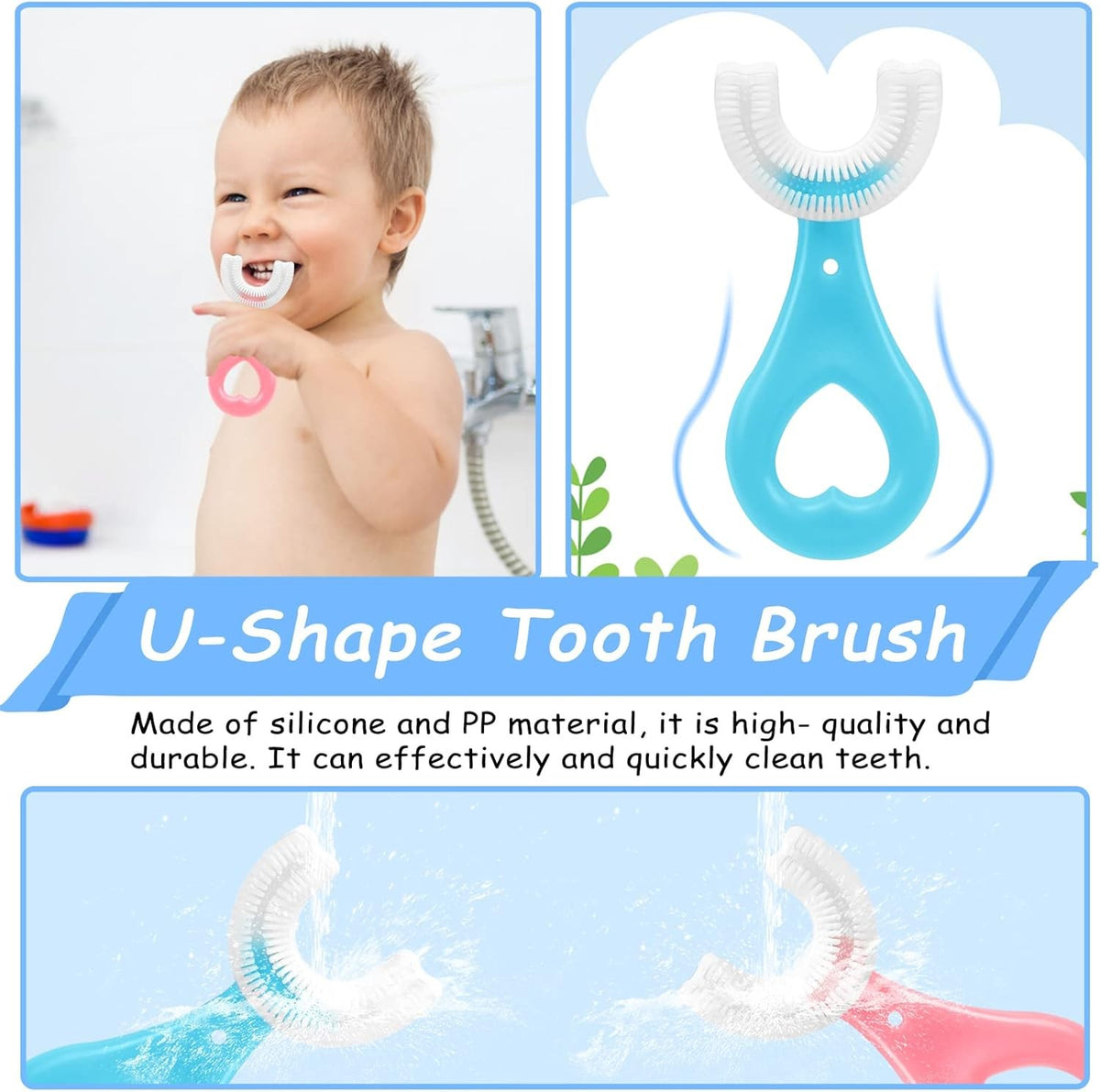 Kids U-Shaped Silicone Toothbrush 4 Pack - Gentle 360° Oral Cleaner
