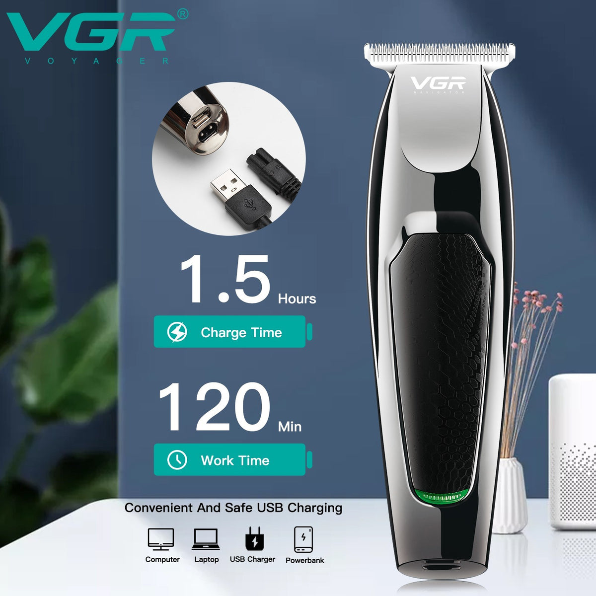Cordless Hair Trimmer Men’s Edger Clipper with Stainless Steel Blade
