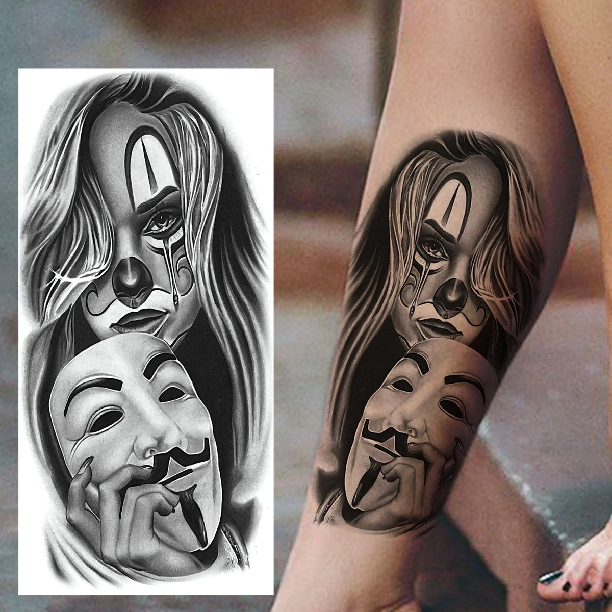 Waterproof Temporary Tattoo Sticker - Evil Joker Face, Long Lasting Realistic Design