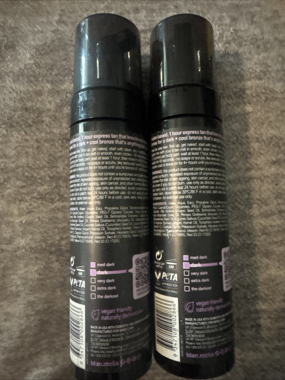 Self Tanner Mousse Dark Violet Base - Natural Sunless Tanning - 6.7oz Each x2