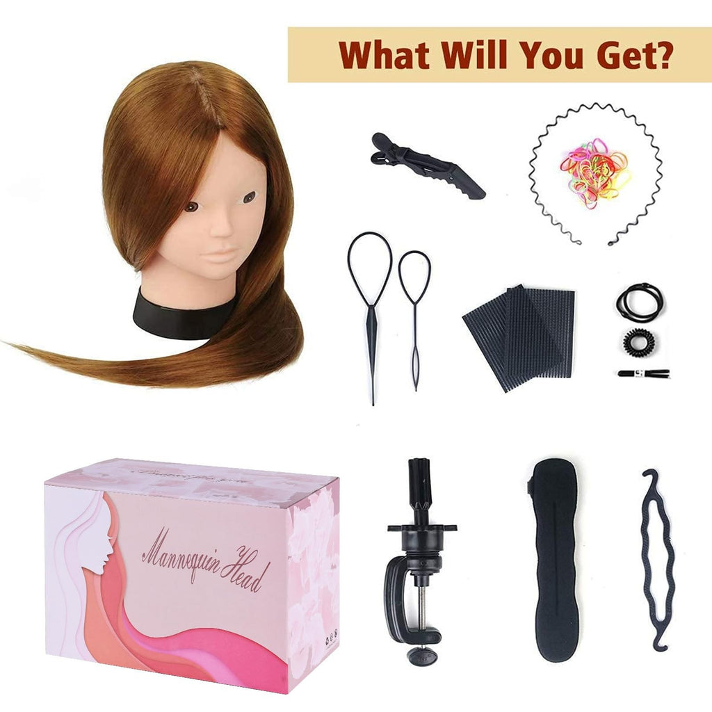 Mannequin Head with 80% Human Hair for Hair Styling Practice - Light Brown, 23.5 Inch