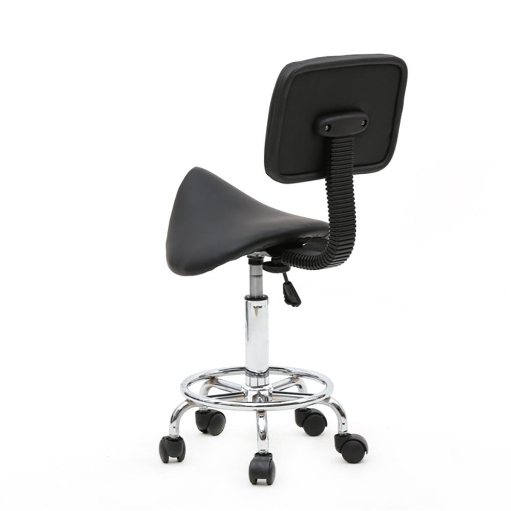 PU Leather Adjustable Rolling Stool with Backrest and 360° Swivel